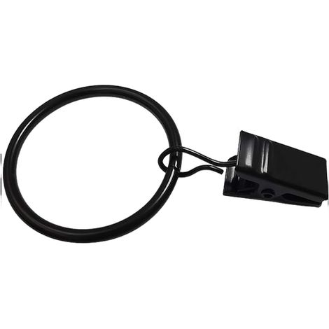 Gardinenringe mit Clips, Gardinenclips mit Ringen, Innendurchmesser des Gardinenrings 3,5 cm (schwarz, 1 Stück) (1/5)