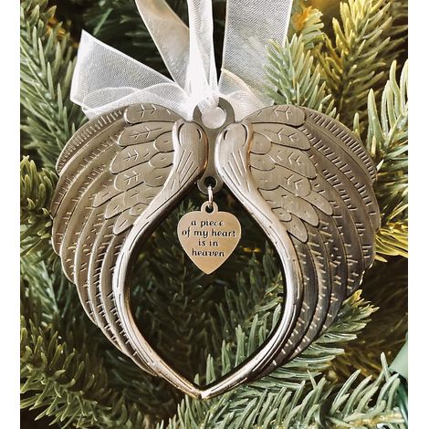 Décorations de Noël ailes d'ange – Commémoration de la perte d'un être cher avec un ruban de soie et sac cadeau rouge pour sapin