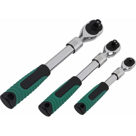 3-teilig 72-Zahn Ratschenschlüssel 1/4" 3/8" 1/2" Ausziehbar 40Cr