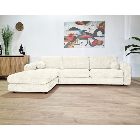 Rachel - canapé d'angle gauche 4 places en tissu bouclette - beige (1/5)