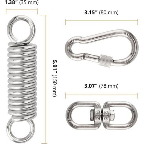 1 Kit suspension, Ressort oscillant 150 mm, Acier inoxydable, Support 240 kg, Fauteuil suspendu (1/5)