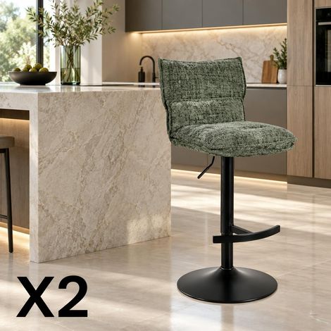 Tabouret de bar réglable en tissu vert (lot de 2) IENA (1/5)