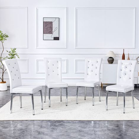 Set 4 sedie da pranzo imbottite in ecopelle bianca con gambe in metallo cromato (1/5)