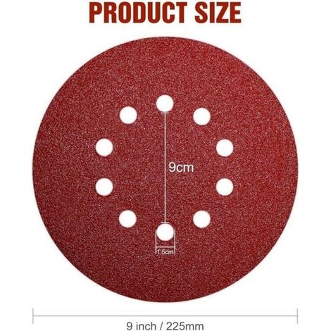 Disques de Ponçage 225 mm 60 Pièces Grain P40 P60 P80 P120 P240 P320 10 Trous Disques Abrasifs 225mm Ronds Papier Abrasif Ponceuse (1/5)