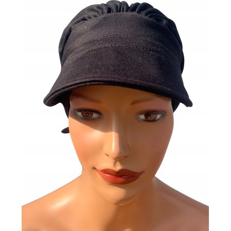 Foulard Tess pour femme avec visière, noir, en viscose chaude. (1/5)