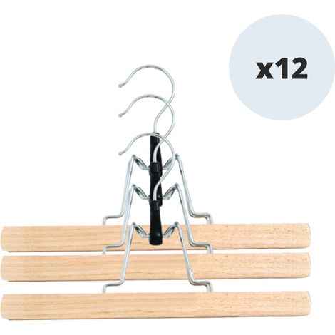 Juego de 12 perchas de madera para pantalones o faldas 25cm MSV