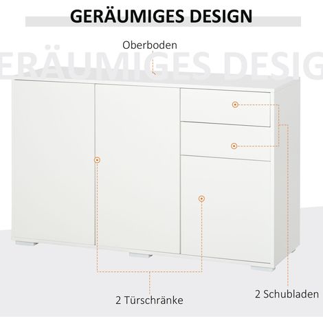 Buffet rangement 2 tiroirs à fermeture magnétique 117x36x74 cm blanc (1/4)