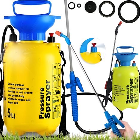 Pulvérisateur à pression manuel pour jardin, 5 L, avec sangle et lance longue. (1/5)