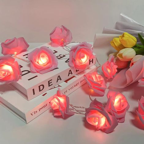 Guirlande lumineuse en forme de rose, 20 LED, thème Noël, pour fêtes, mariages, fenêtres, arbres et décorations saisonnières.-AquaForge (1/5)