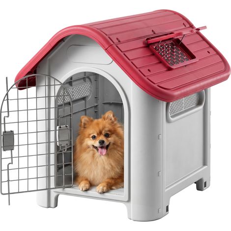 Niche chien extérieur intérieur double porte métal multi-ventilation, 59x75x66 cm, rouge (1/5)