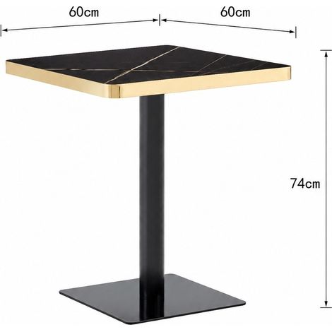 Mesa de comedor cuadrada de 60 x 60 cm con efecto mármol y estructura metálica negra (1/5)