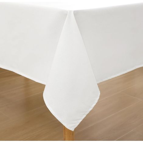 1 Nappe Rectangulaire 140x140 Cm Aspect Lin Imperméable Antitache Pour Salle À Manger Jardin Blanc (1/5)