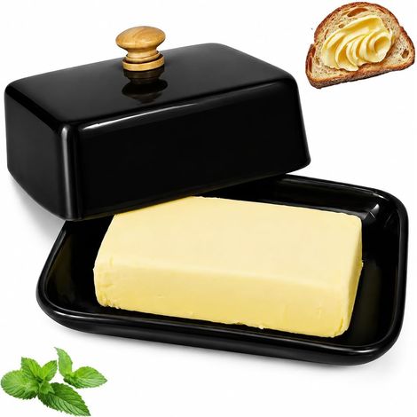 Beurrier Noir, Beurrier Céramiqu avec Couvercle, Boîte à Beurre pour 250 g, Beurre pour Réfrigérateur et Table (1/5)