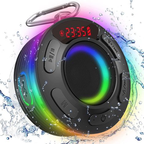 Enceinte Bluetooth Douche Portable, Mini Haut-Parleur Étanche IPX7 avec Ventouse Puissante et Crochet, Radio HD 360° Stéréo, Micro Intégré, 10H Autonomie (1/5)