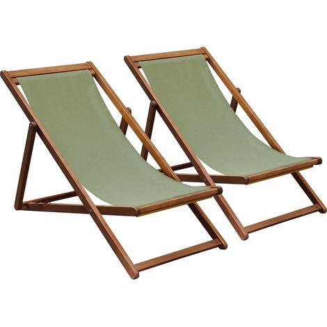 Lot de 2 chiliennes en acacia inclinables 3 positions vert kaki (1/4)