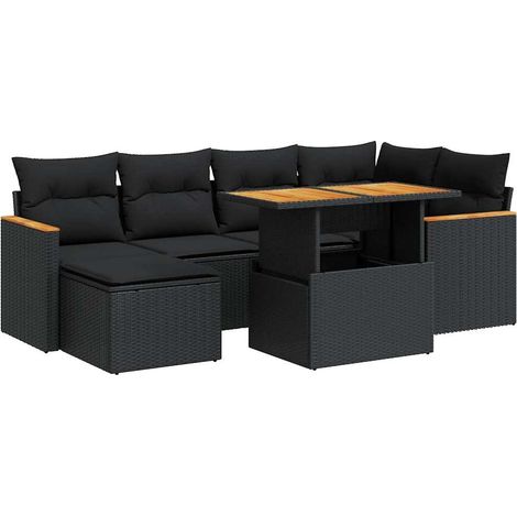 vidaXL Set Divani da Giardino con Cuscini 7pz Nero Polyrattan Acacia (1/5)