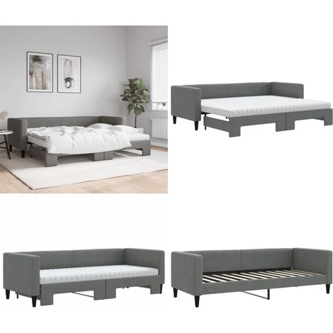 Tagesbett Ausziehbar mit Matratzen Dunkelgrau 80x200 cm Stoff - Schlafsofa - Doppelbett