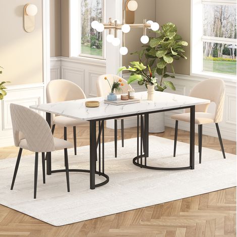 Conjunto de comedor 140 x 80 cm con 4 sillas, terciopelo beige HAVRYA (1/5)