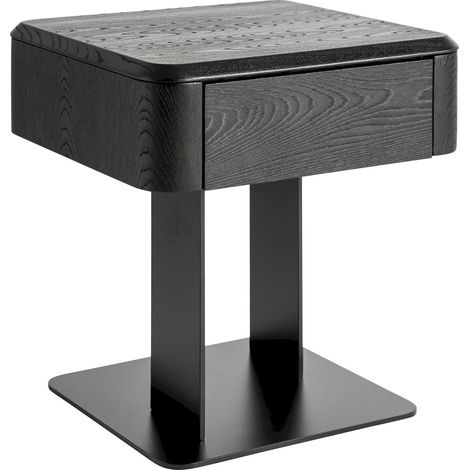 Table de chevet contemporaine en bois mdf noir et fer sablé - Noir sablé et bois naturel (1/5)
