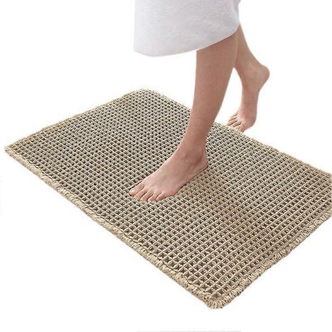 Tapis d'entrée de salle de bain gaufré absorbant, tapis de porte antidérapant kaki, motif gaufré (1/5)