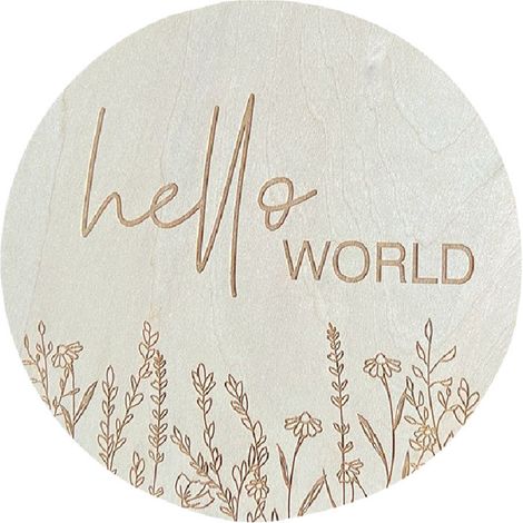 Pancarte ronde en bois de tilleul 5,9 po pour annonce bébé « Hello World », décoration de chambre de nouveau-né L6 (1/5)