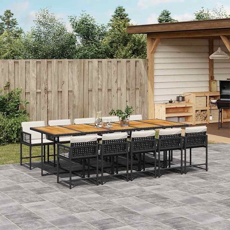 11-tlg. Garten-Essgruppe mit Kissen Schwarz Poly Rattan (1/5)