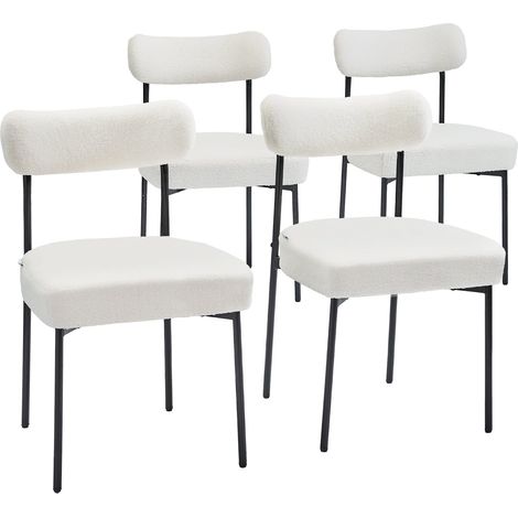 Chaises Salle à Manger Bouclettes, Ensemble Chaises de Cuisine Sherpa 4 Pièces, avec Dossier Incurvé et Pieds en Métal, Meuble d’Appoint Moderne Peu Encombrant, pour Table à Manger, Blanc (1/5)