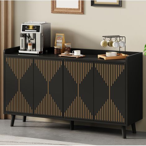 Aparador 140x40x84 cm de MDF negro con 4 puertas y almacenaje regulable - MEUBLIV (1/5)