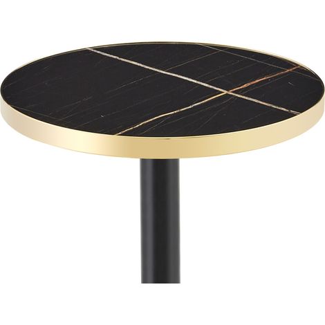 Table basse ronde moderne en MDF et métal noir, bord effet marbre et finition dorée (1/5)