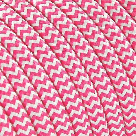 Fil Électrique Tissu Zébré Rose et Blanc 2x0,75mm² - Câble Électrique Textile de Qualité