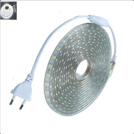 5M, Blanc Ruban LED avec Interrupteur, Bande LED Lumineux, Ip65 Etanche Bandeau LED, 220V Ruban à LED (1/5)
