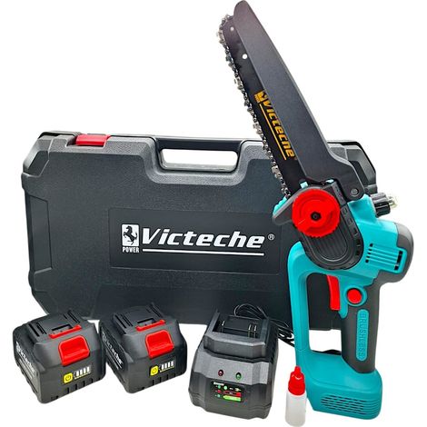Motosega a Batteria 8" Brushless 21V con 2 Batterie, Olio e Valigetta