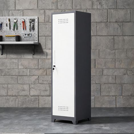 Armoire de rangement étroite en métal gris avec porte (1/5)