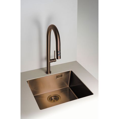 Einbauspülbecken Bronzefarben eckig 55 cm Edelstahl mit Siphon (1/3)