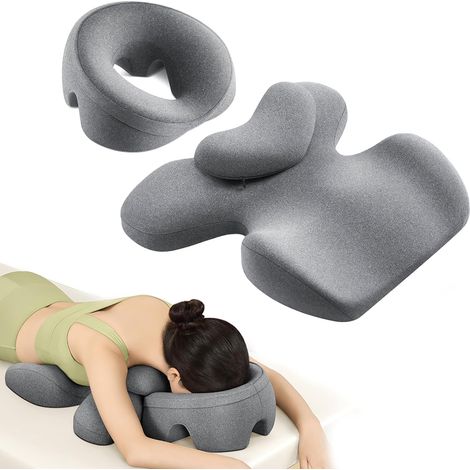 Massage appuie-tête pour le lit, un oreiller de sommeil de soutien de poitrine et de visage,convient au massage,au spa et au sommeil,Visée vers le bas pour après la chirurgie pour dormir, gris