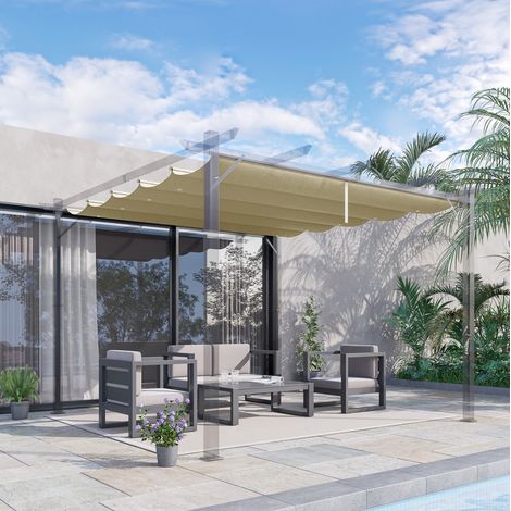Telo di ricambio per pergola 250 x 255 cm, impermeabile, retrattile, poliestere beige HAVRYA (1/5)