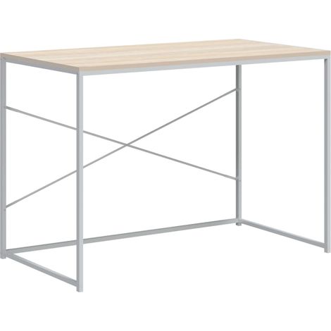 Bureau d'ordinateur Blanc et chêne 110x60x70 cm (1/5)