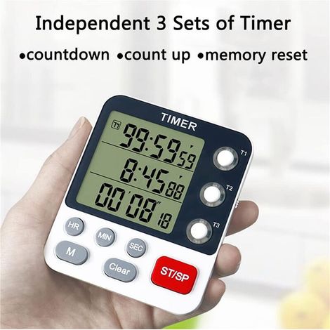4-facher digitaler Küchentimer, 3-Kanal-Countdown-Timer, Kochtimer, großes Display, lauter und blinkender Alarm (1/4)