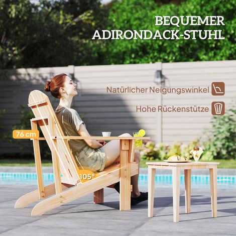 Fauteuil Adirondack extérieur avec porte-verre, transat de terrasse, siège de balcon, bois massif teinte naturelle, 72 x 95 x 93 cm (1/4)
