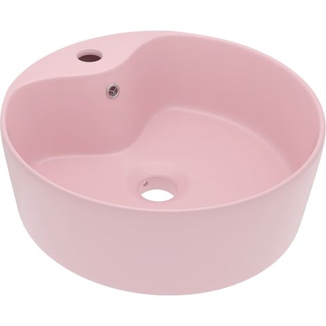 Lavabo di lusso con troppopieno da appoggio wc lavabo bagno stanza cosmetica casa 36x13 cm ceramica rosa opaco 020002774