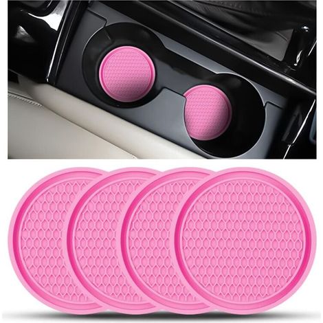 4 Pièces sous Verres Voiture Universel Anti Dérapant Silicone, Porte Gobelet en PVC, PVC Épais Coaster Voiture, Universels Tapis pour Gobelets Automobiles, Caboteur Tasse Voiture(Rose) (1/5)
