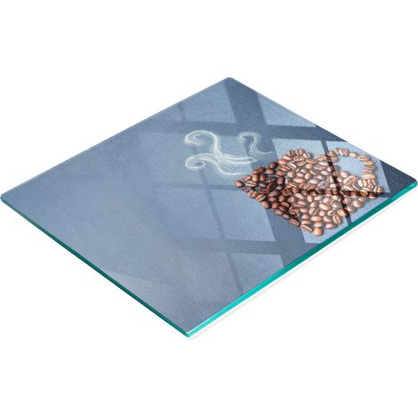 Stilvolles und robustes Glasbrett mit Kaffeebohnen- und Tassenmotiv, 60 x 52 cm (1/5)