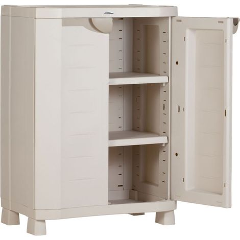 Armoire de jardin en résine – 2 portes – 2 étagères – Beige – Dimensions 70x45x100 cm – Résistante à l'humidité – Charge max 25 kg par tablette – Plastiken (1/5)