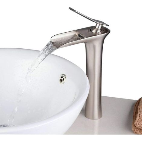 Grifo de baño de cascada monomando Ineasicer de alto alcance, acabado en níquel cepillado (1/4)