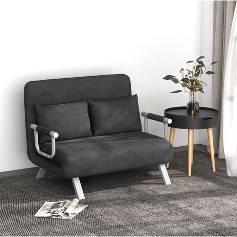 Canapé convertible 2 places en similisuède gris, structure métal, 111x80x78 cm (1/3)