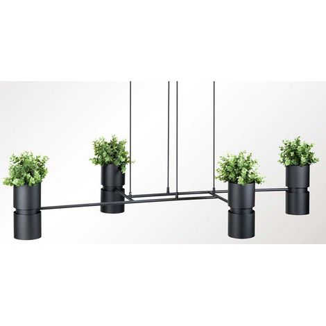 Lampe suspendue pot de plante suspension plafonnier acier aluminium pot de fleur noir (1/5)