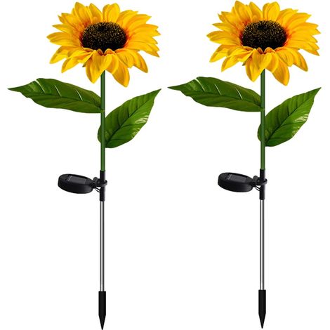 TuseRxln Lampes à poteaux de jardin à panneaux solaires - Lampes solaires à LED tournesol - Éclairage automatique au crépuscule - 2 pièces - Pour allée de jardin et utilisation en extérieur (1/5)