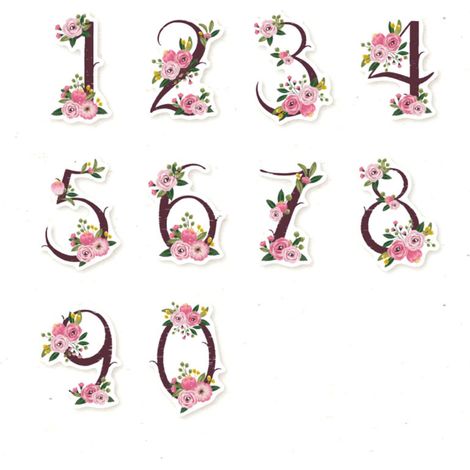 30 Autocollants Numéros Floraux Élégants - Adhésifs Décoratifs pour Album, Cahier, Stylé et Créatif
