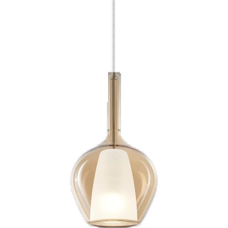 Sospensione Contemporanea Kalique Vetro Ambra Bianco E Cromo 1 Luce E27 H33Cm