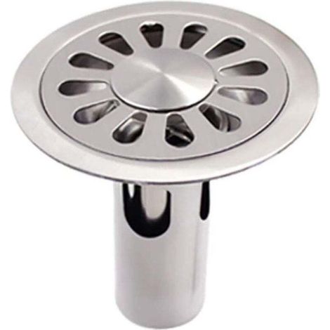 Siphon de sol rond en acier inoxydable brossé pour salle de bain, toilettes, cuisine, buanderie, jardin - 100 mm x 100 mm